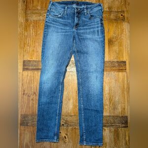 Silver Avery Slim  Distressed Western Glove Works Demin Jeans Size W33 L 31